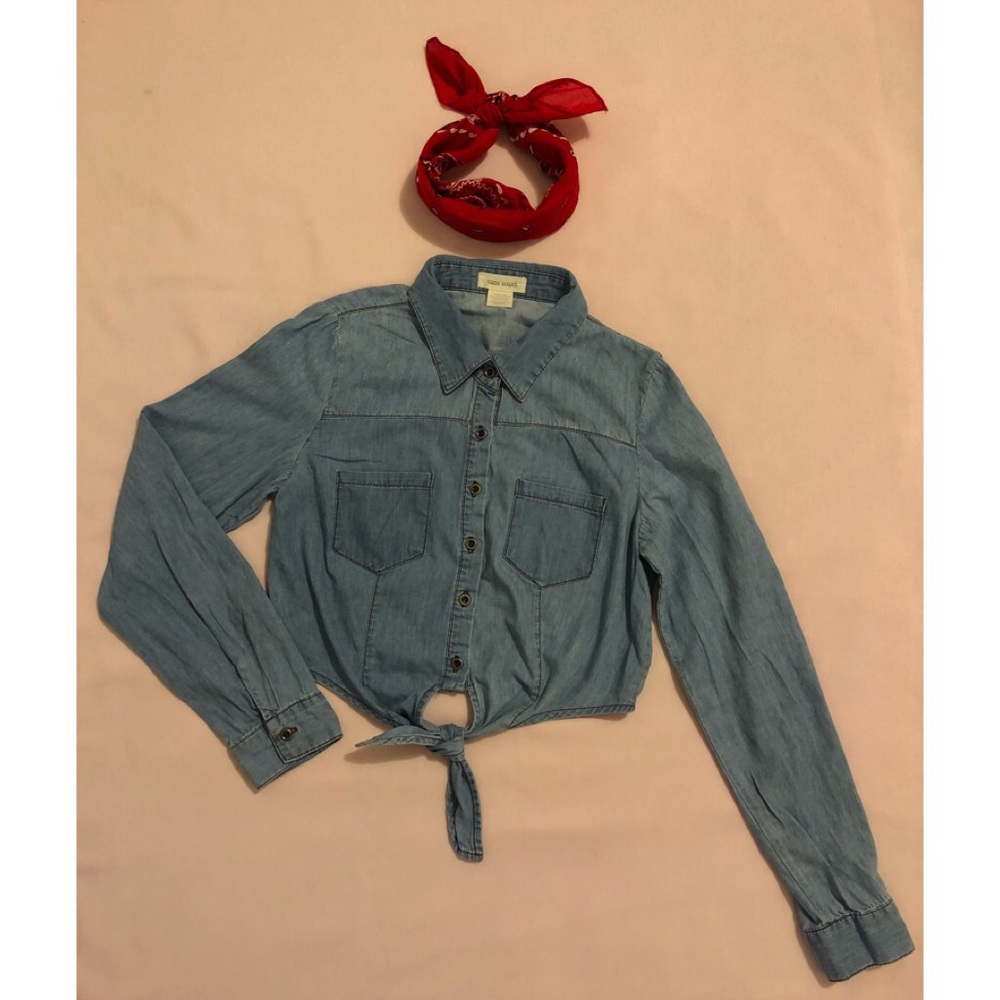Denim like long sleeve crop shirt